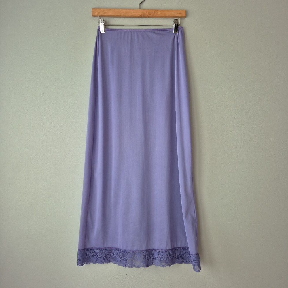 Maidenform VTG MCM Light Purple Floral Lace Trim Midi Half Slip Skirt Womens XS